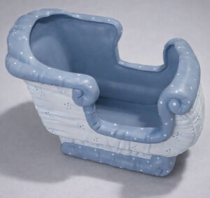 Vtg Blue Ceramic Sled Kimple Corp Mold Soft Sculpt Quilt Holiday Decor Christmas